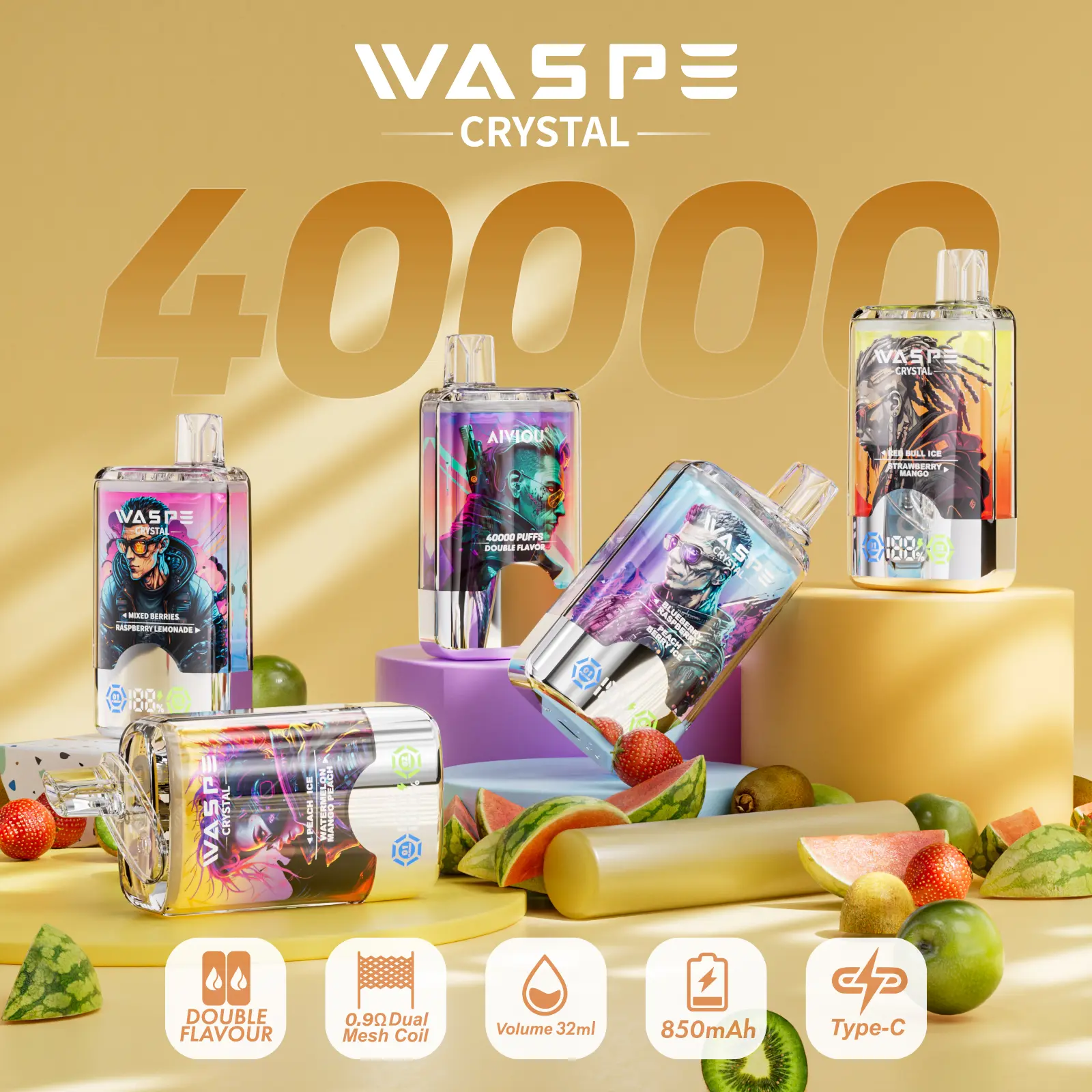WASPE Crystal 40000 Puffs Dual flavor