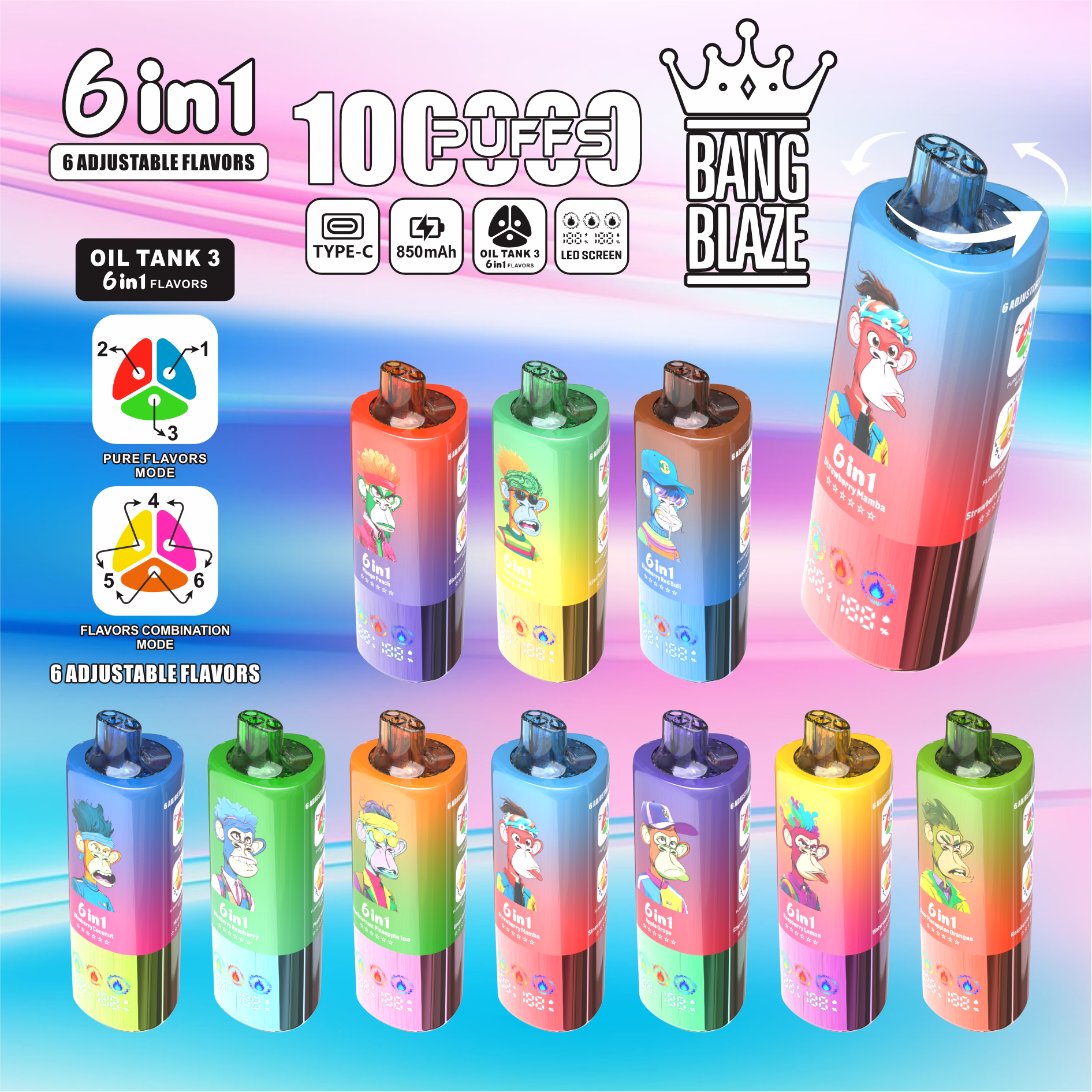 Bang Blaze 100000 100K Puffs 6 in 1 Flavors